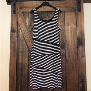 Loft Asymmetrical Layered Striped Dress